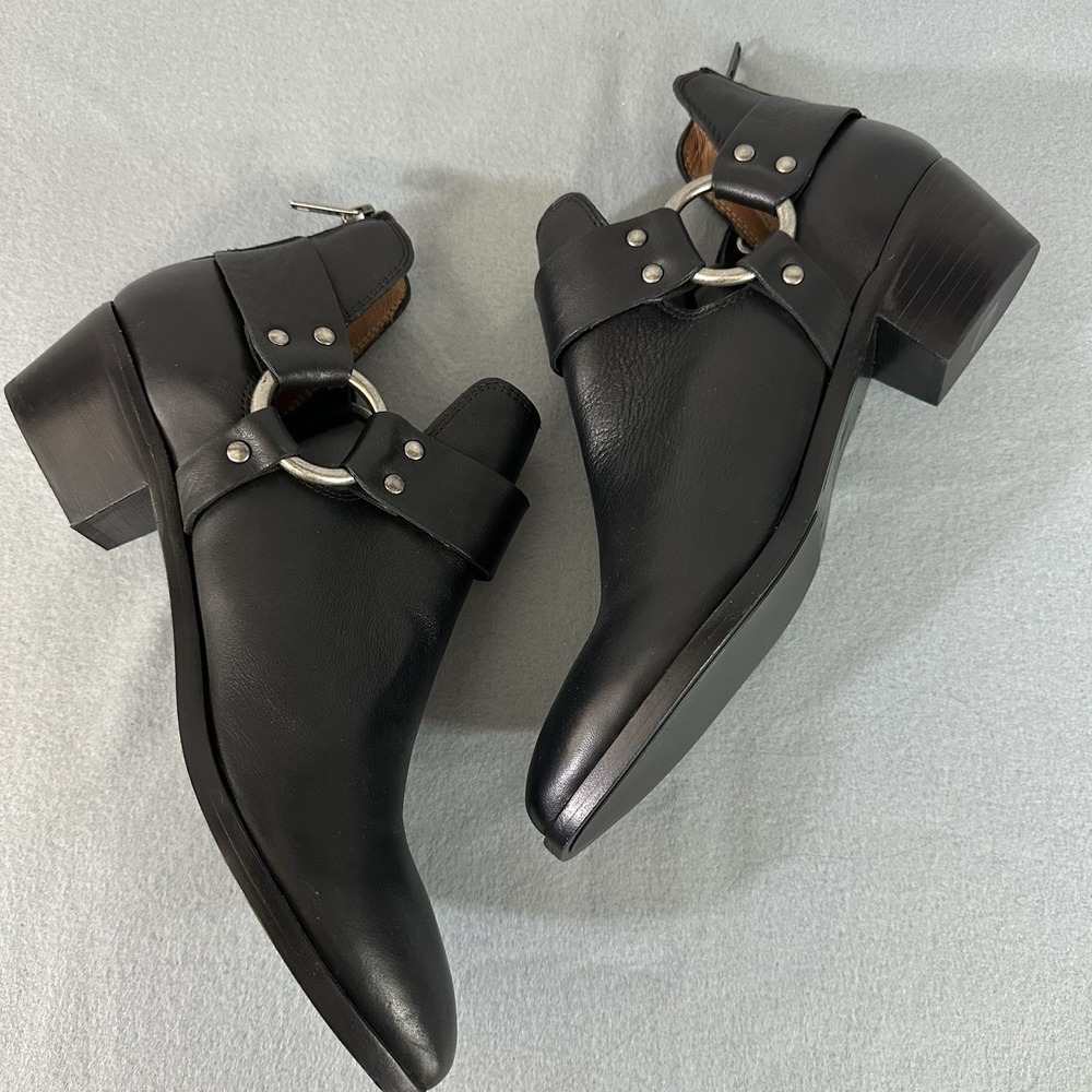 Frye Ray Harness Ankle Booties Boots Black Leather Back Zip Western Women's 9 - Picture 3 of 12